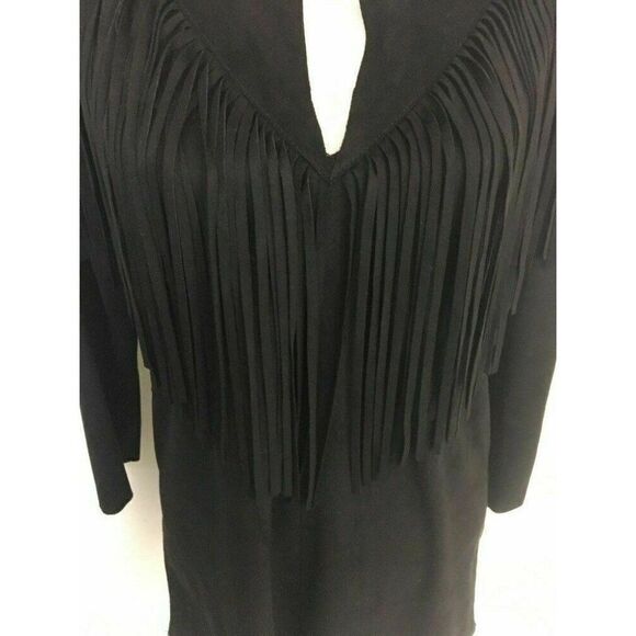 Zara Womens Solid Black Long Sleeve Native American Faux Suede Mini Dress Small - Picture 4 of 8